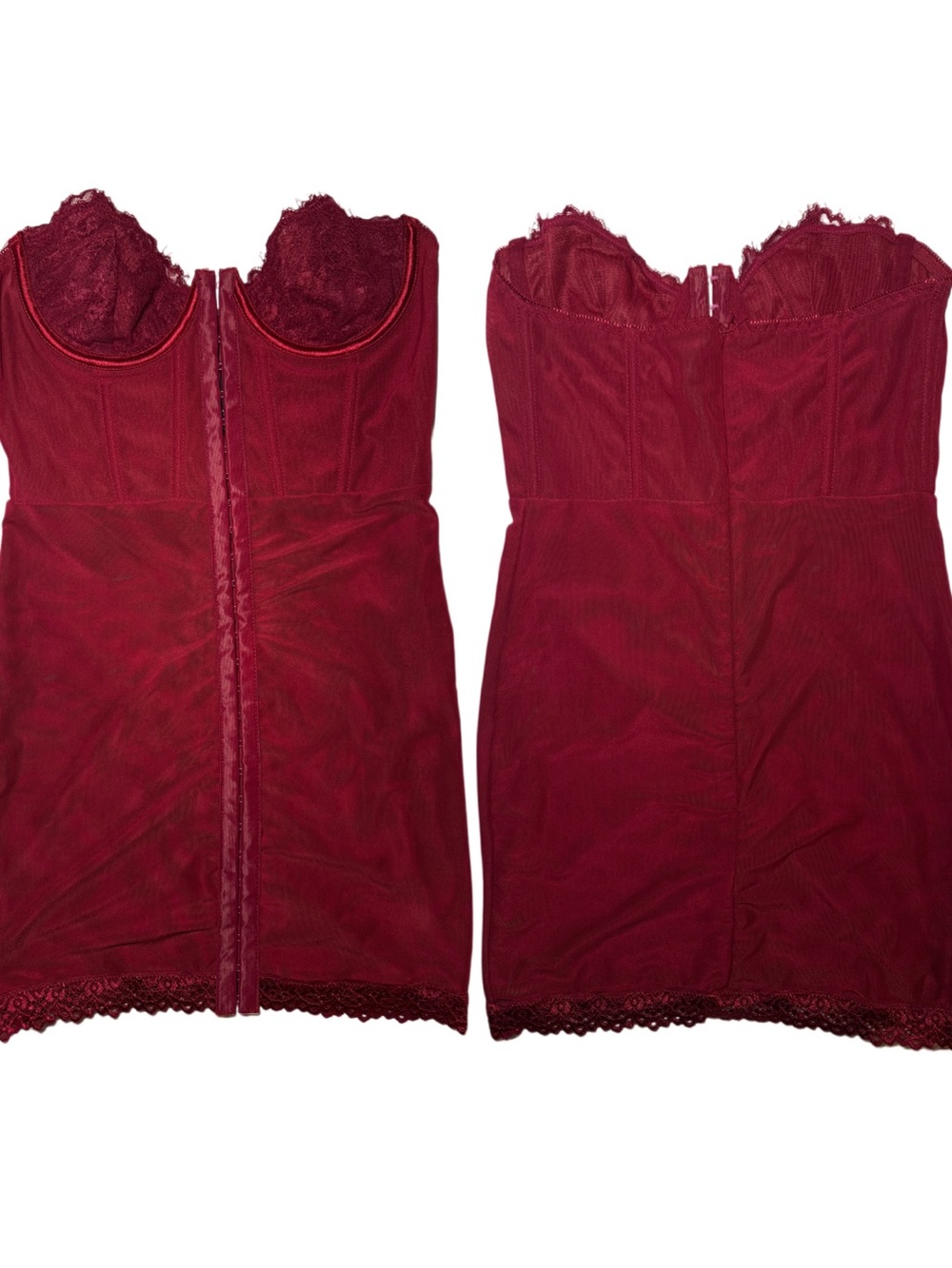 Dolls Kill Strapless Lace Bustier Slip Dress - Wine